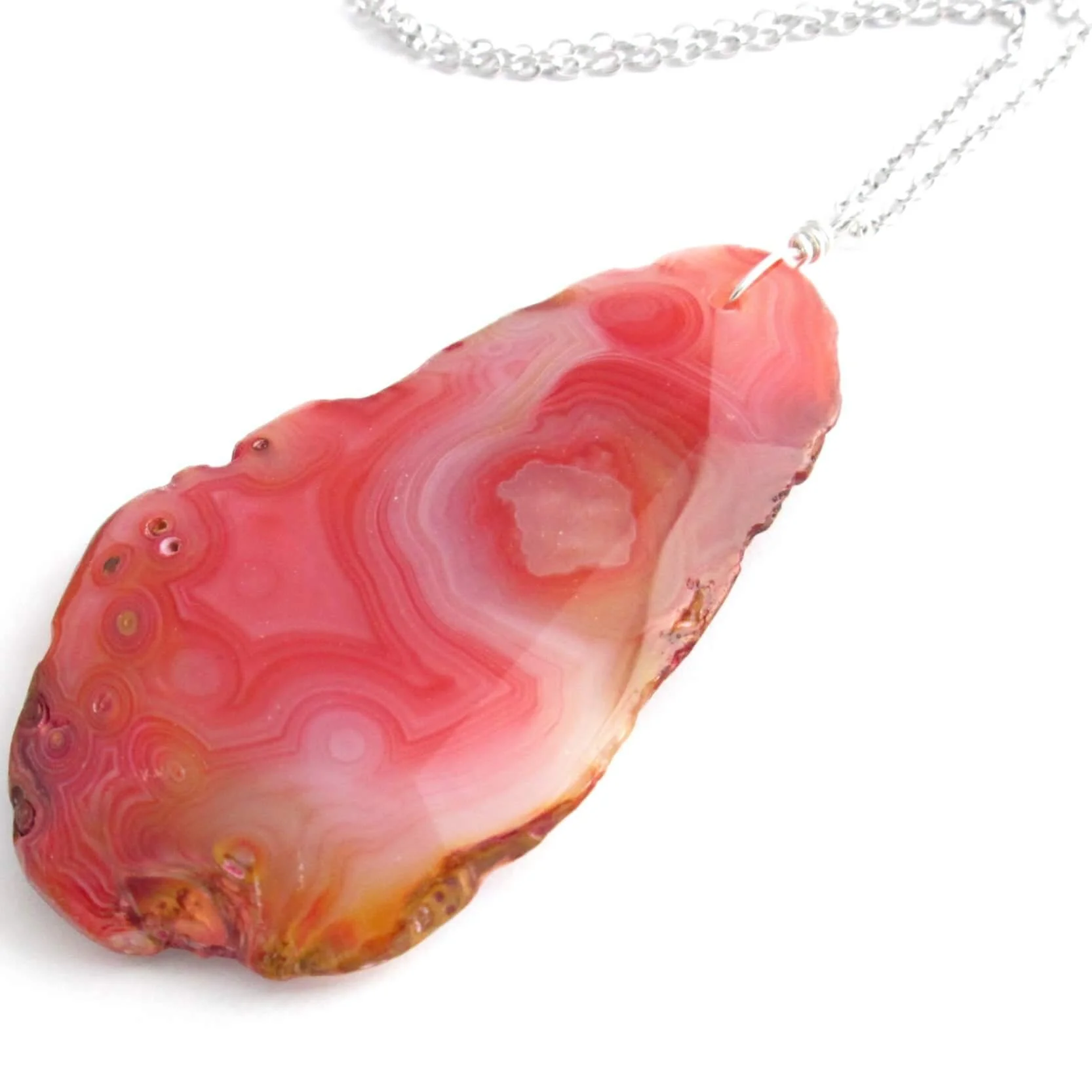 Red Agate Slice Necklace Large Statement Jewelry CindyLouWho2